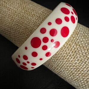 Vintage Red White Polka Dot Chunky Bangle Bracelet Size 7.5 Inch Kitsch